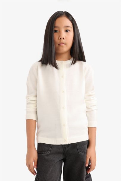 Bisiklet Yaka Düğmeli Triko Hırka Kız Çocuk