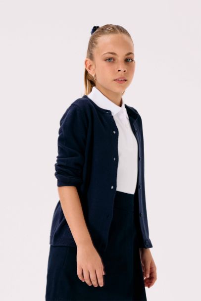 Cardigan en tricot à col rond et boutons pour fille