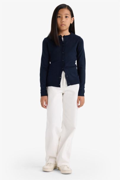 Cardigan en tricot à col rond et boutons pour fille