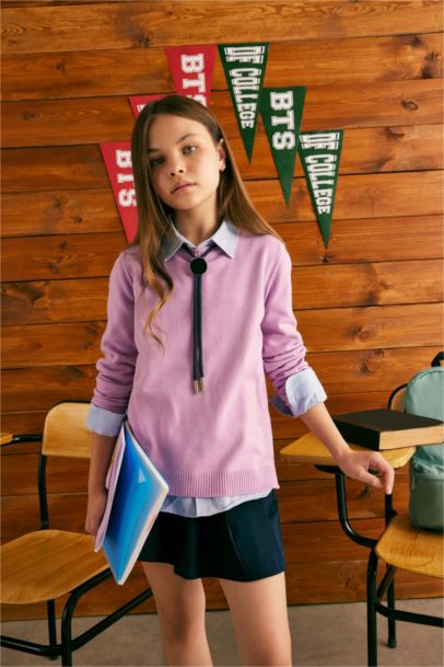 Pull-Over Coupe Régulière Col Rond Pour Fille