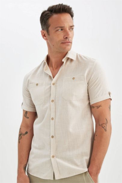 قميص نص ردن بوبلين سليم فيت