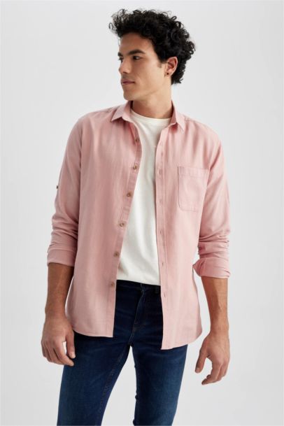 Chemise basique aspect lin à manches longues Coupe slim