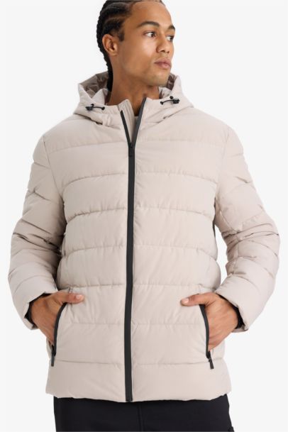 Slim Fit Lined Hooded Zippered Padded Waterproof Jacket