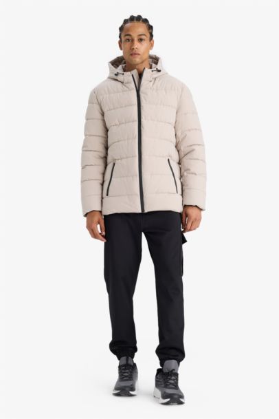 Slim Fit Lined Hooded Zippered Padded Waterproof Jacket