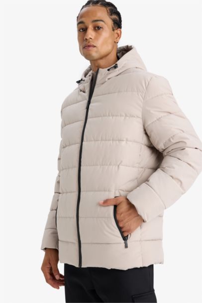 Slim Fit Lined Hooded Zippered Padded Waterproof Jacket