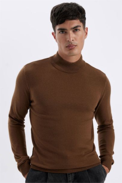 Slim Fit Half Turtleneck Basic Knitted Pullover