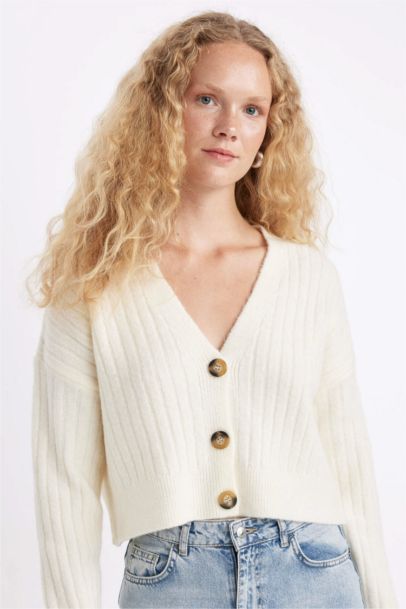 Regular Fit V Neck Basic Knitwear Cardigan