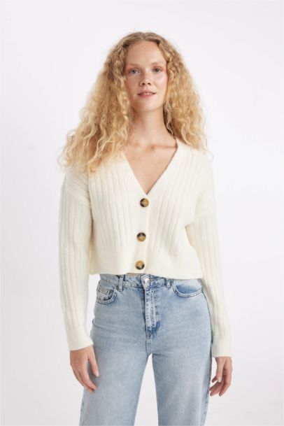 Regular Fit V Neck Basic Knitwear Cardigan