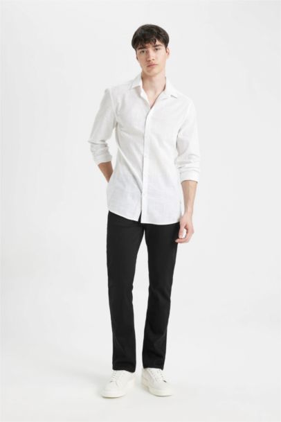 Chemise slim en coton à manches longues