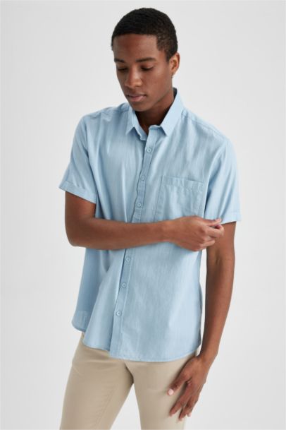 Slim Fit Polo Neck Short Sleeve Shirt
