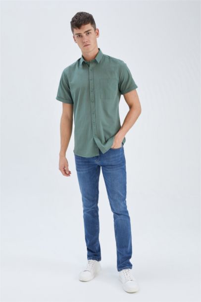 Slim Fit Polo Neck Short Sleeve Shirt