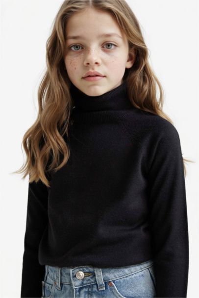 Pull noir à col roulé pour fille