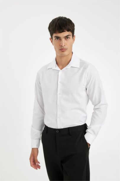 Slim Fit Oxford Cotton Blend Long Sleeve Shirt