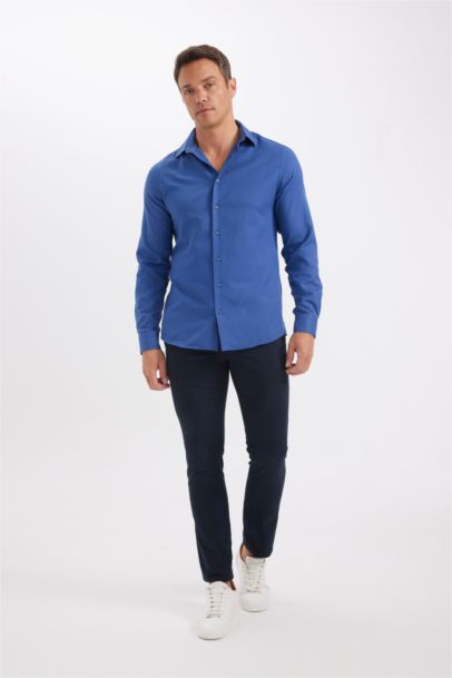 Modern Fit Polo Collar Poplin Long Sleeve Shirt