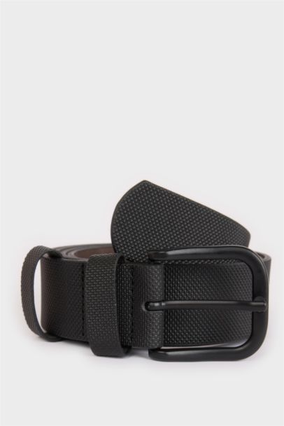 Man Oval Buckle Faux Leather Denim Belt