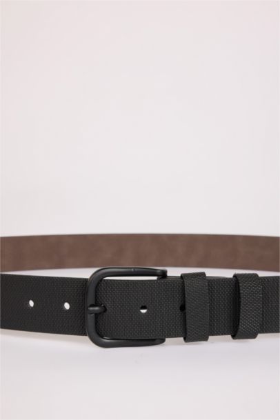 Man Oval Buckle Faux Leather Denim Belt