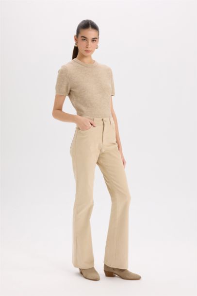Flare Fit Pocketed High Waist Corduroy Trousers
