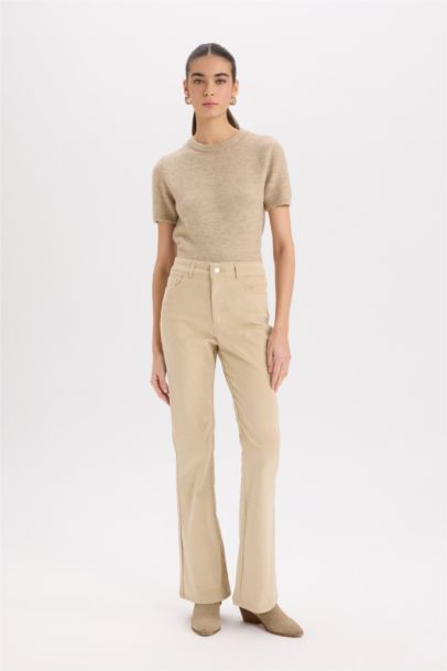 Flare Fit Pocketed High Waist Corduroy Trousers