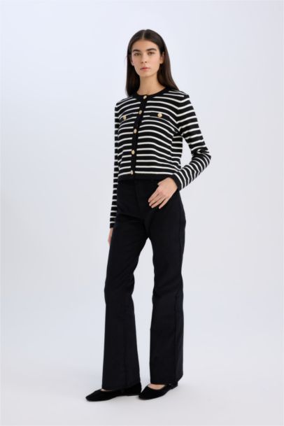 Flare Fit Pocketed High Waist Corduroy Trousers
