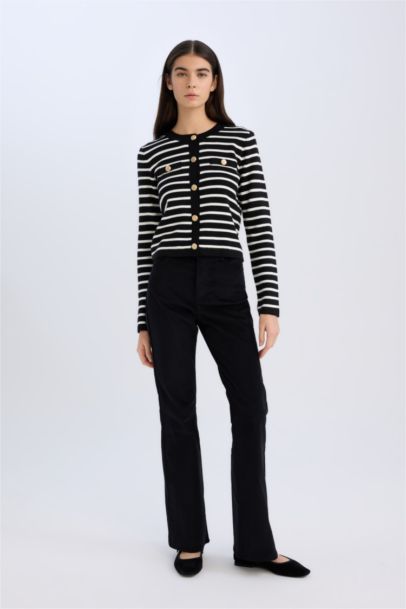 Flare Fit Pocketed High Waist Corduroy Trousers