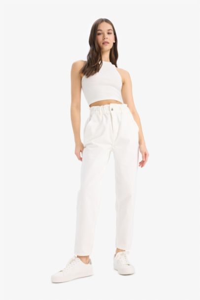 Paperbag Gabardin Kumaş Pantolon Cepli Standart Paça