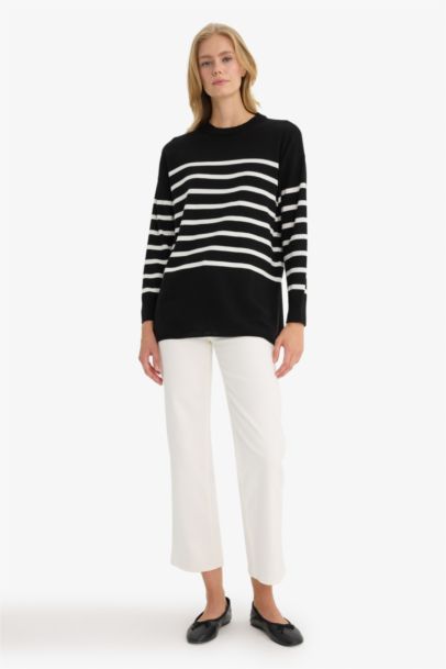 Relax Fit Crew Neck Striped Knit Tunic
