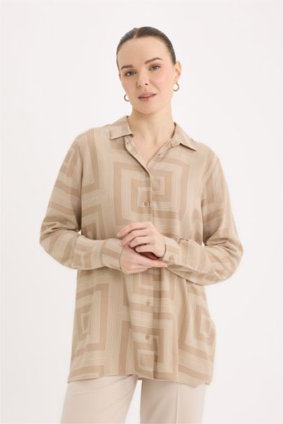 Loose Fit Shirt Collar Long Sleeve Tunic