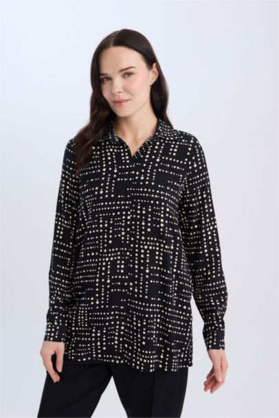 Loose Fit Shirt Collar Long Sleeve Tunic