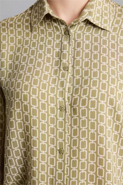 Loose Fit Shirt Collar Printed Long Sleeve Tunic