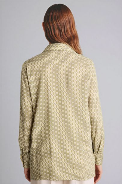 Loose Fit Shirt Collar Printed Long Sleeve Tunic