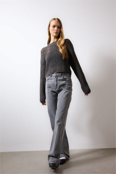 Pull en tricot ajouré à col rond Coupe régulière