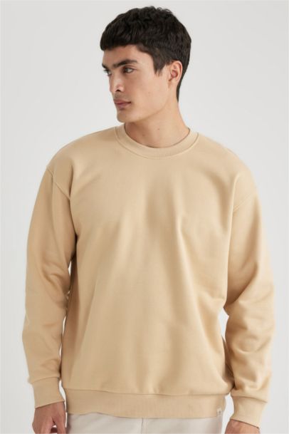 Oversize Geniş Kalıp Bisiklet Yaka Basic Düz Sweatshirt