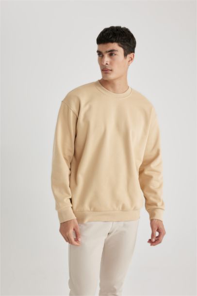 Oversize Geniş Kalıp Bisiklet Yaka Basic Düz Sweatshirt