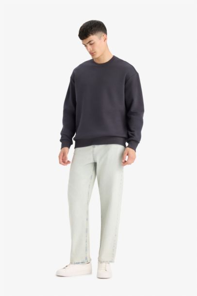 Relax Fit Bisiklet Yaka Kalın İçi Yumuşak Tüylü Basic Düz Sweatshirt