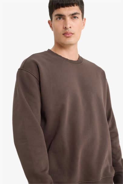 Relax Fit Bisiklet Yaka Kalın İçi Yumuşak Tüylü Basic Düz Sweatshirt