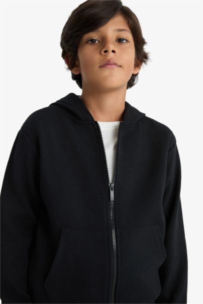 Boy Hooded Zippered Sweatshirt