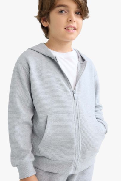 Boy Hooded School Zippered Sweatshirt