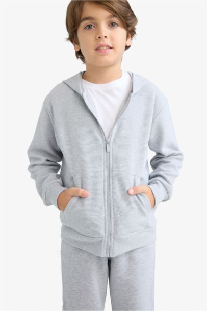 Boy Hooded School Zippered Sweatshirt
