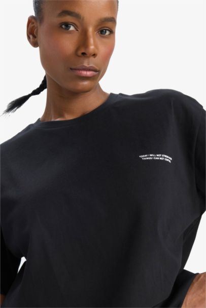 Oversize Geniş Kalıp Bisiklet Yaka Kısa Kollu Siyah Tişört