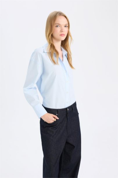 Oversize Fit Shirt Collar Poplin Long Sleeve Shirt