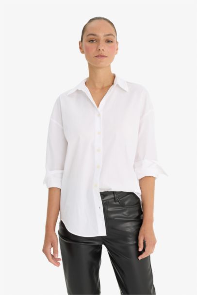 Oversize Fit Shirt Collar Poplin Long Sleeve Shirt