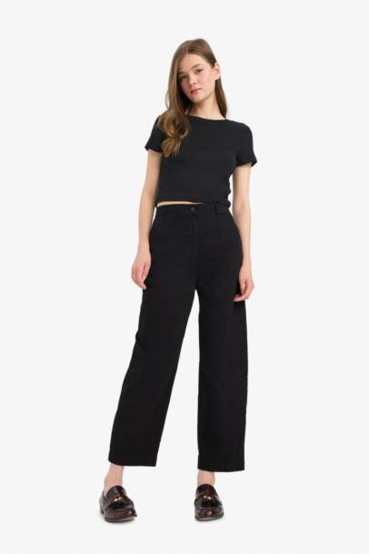 Fitted Ribana Basic Düz Crop Kısa Kollu Siyah Tişört