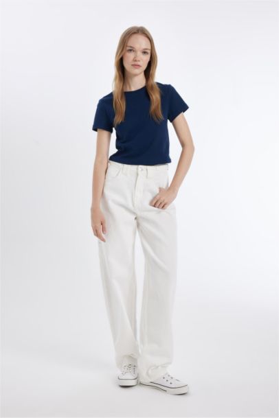 تيشيرت سامبل نص كم مضلع سليم فيت