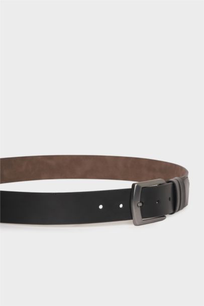 Man Rectangle Clasp Faux Leather Belt