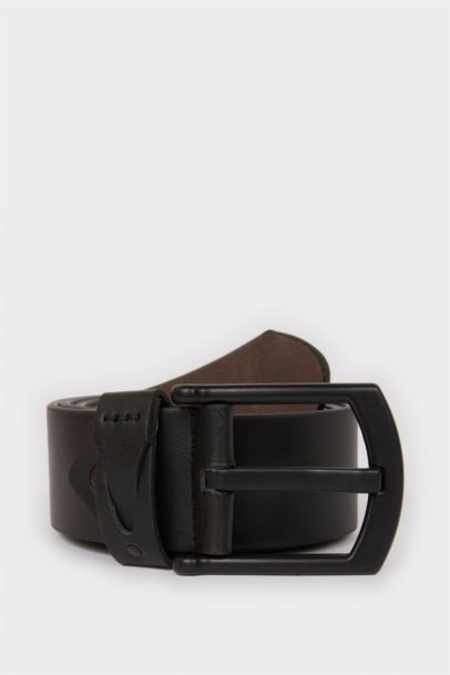 Man Rectangle Clasp Faux Leather Denim Belt