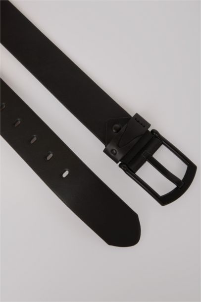 Man Rectangle Clasp Faux Leather Denim Belt