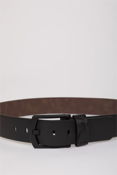 Man Rectangle Clasp Faux Leather Denim Belt