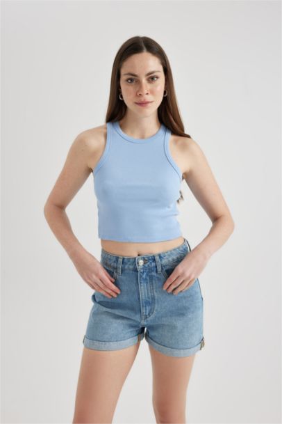 Fitted Halter Neck Ribbed Camisole Crop Top