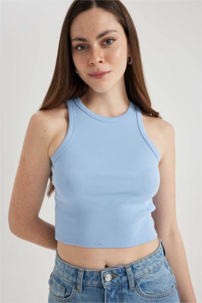 Fitted Halter Neck Ribbed Camisole Crop Top