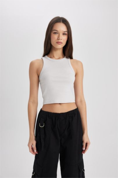 Fitted Halter Neck Ribbed Camisole Crop Top